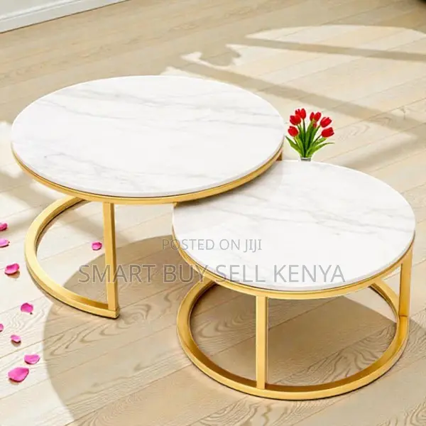 High-End Marble Nesting Coffee Table Set With Durable Gold Frame