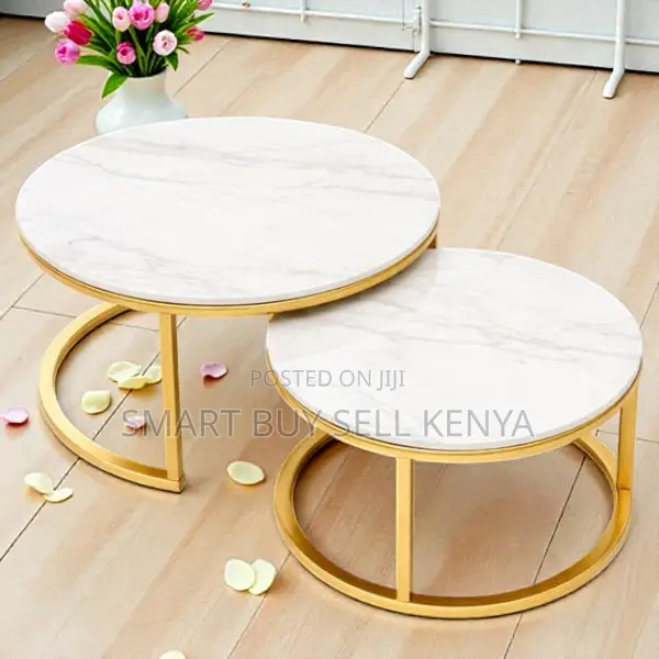 Marble Top Nesting Tables With Gold Metal Frame Space Saving Design