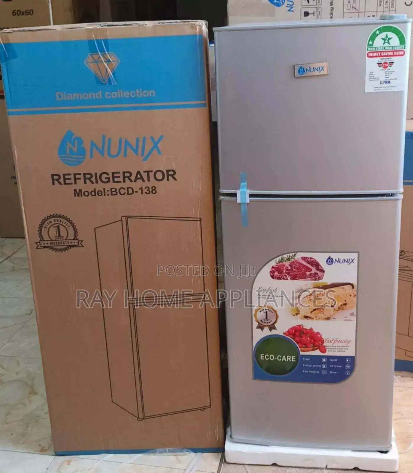 Nunix 138 Litres Large Capacity Double Door Refrigerator -Silver