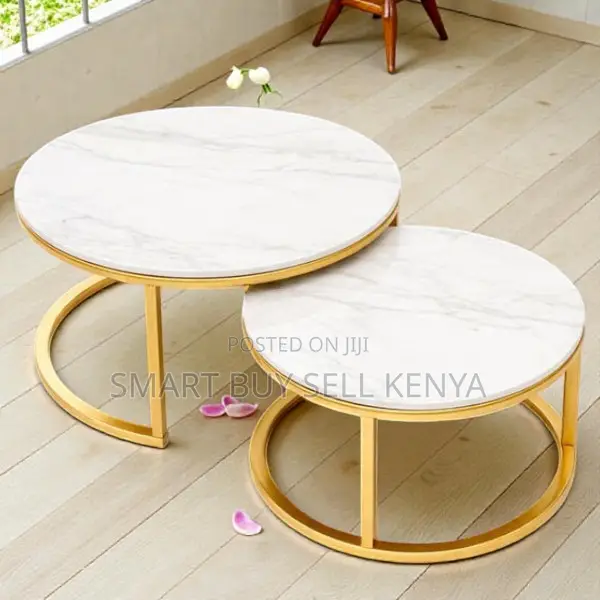 Marble Nesting Coffee Tables Set With Gold Finish Contemporary Style