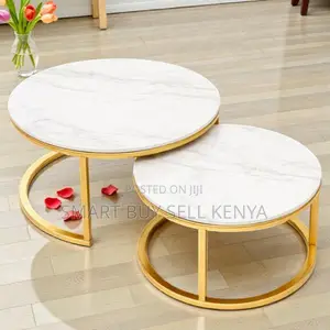 Elegant White Marble Nesting Coffee Tables Set With Gold Finish Style
