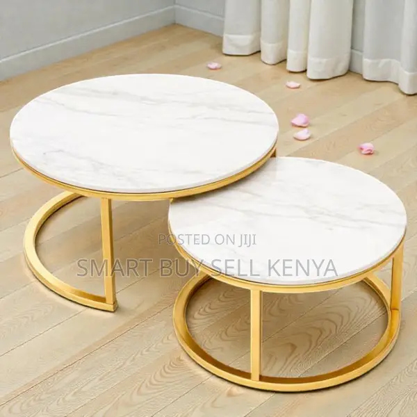 Designer Marble Top Nesting Coffee Table Set With Gold Frame