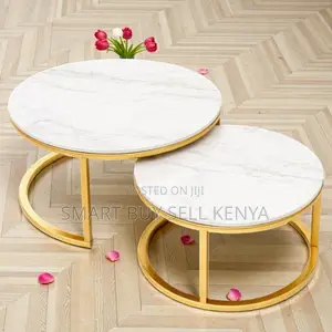 Premium Round Marble Nesting Coffee Tables With Gold Legs