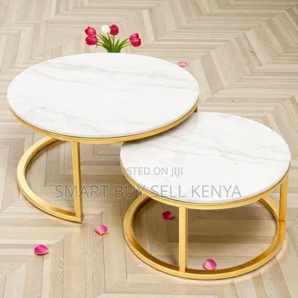 Premium Round Marble Nesting Coffee Tables With Gold Legs
