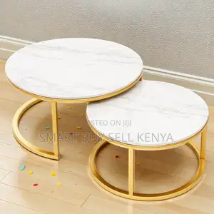 Marble Top Nesting Coffee Table Set With Elegant Gold Metal Structure