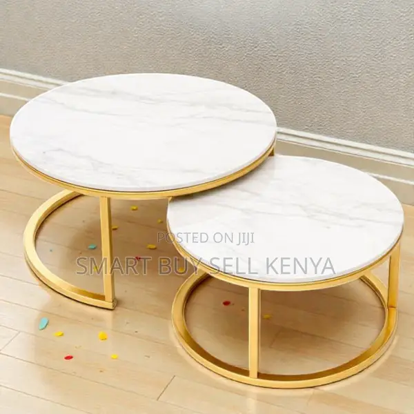 Marble Top Nesting Coffee Table Set With Elegant Gold Metal Structure