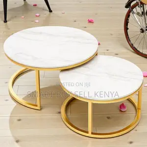 Space Saving Marble Nesting Coffee Table Set With Gold Metal Structure