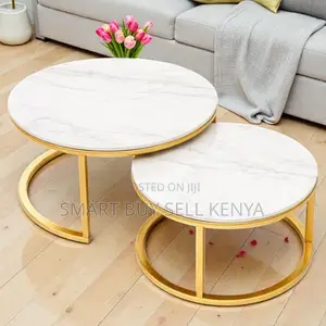 Marble Surface Nesting Coffee Tables With Gold Base Furniture