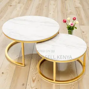 Modern Home Marble Nesting Coffee Tables With Gold Finish Elegant Look