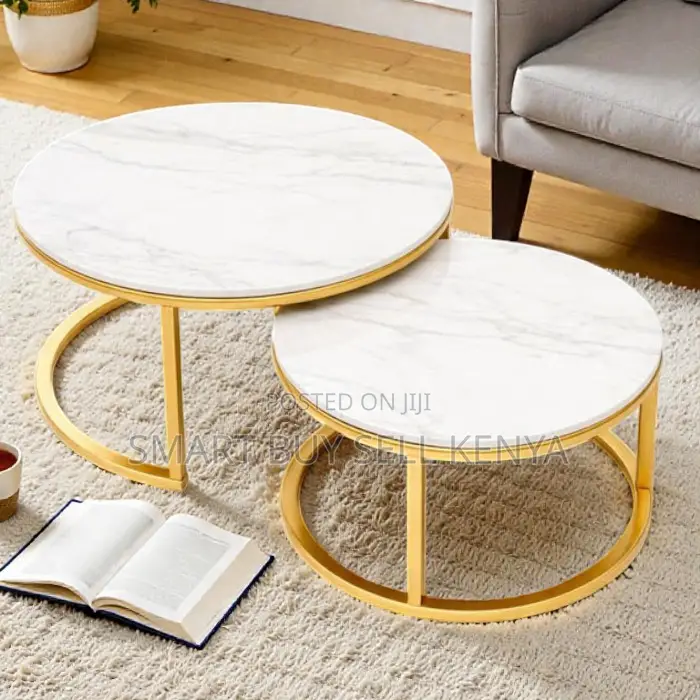Minimalist Marble Nesting Coffee Table With Gold Frame Premium Quality