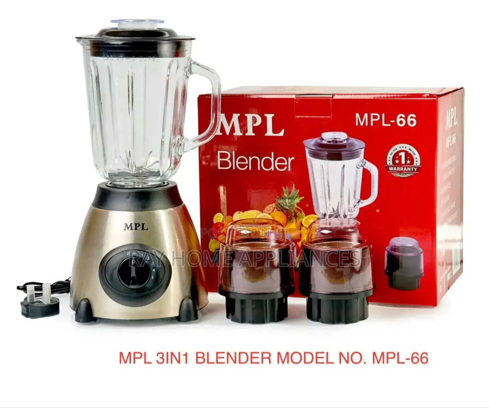 3 in 1 Primdale Food Processor Stainless Steel Glass Jar Blender