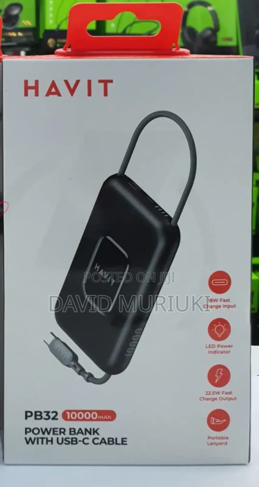 Havit Pb32 22.5w 10,000mah Power Bank With Usb C Cable