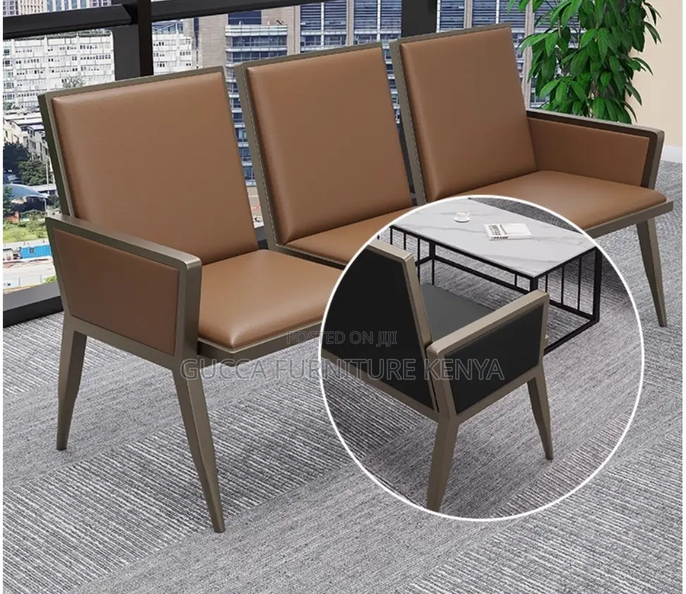 Leather Upholstered 3-Seater Waiting Bench