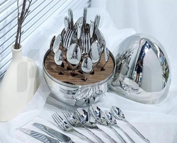 Silver Egg Shaped Stainless Steel Cutlery Set –Jf - main view