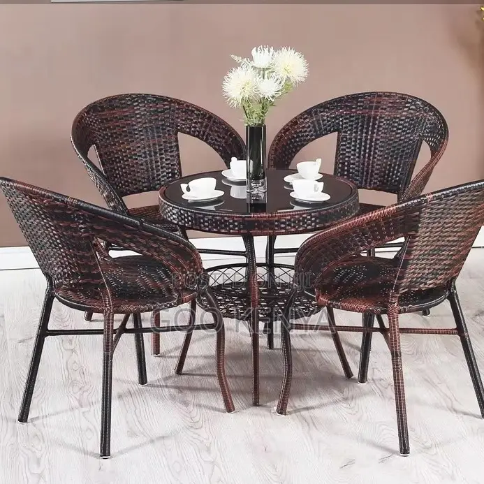 Home Dining Set; Stylish Stackable Rattan Chair and Table Set for Home