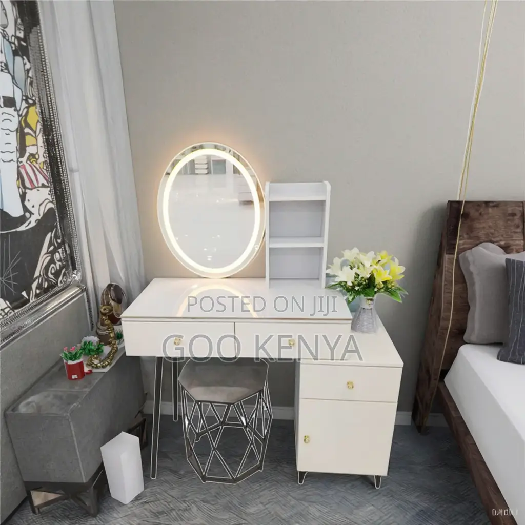 Home Dressing Table Set; Modern Makeup Vanity Desk With Led Mirror