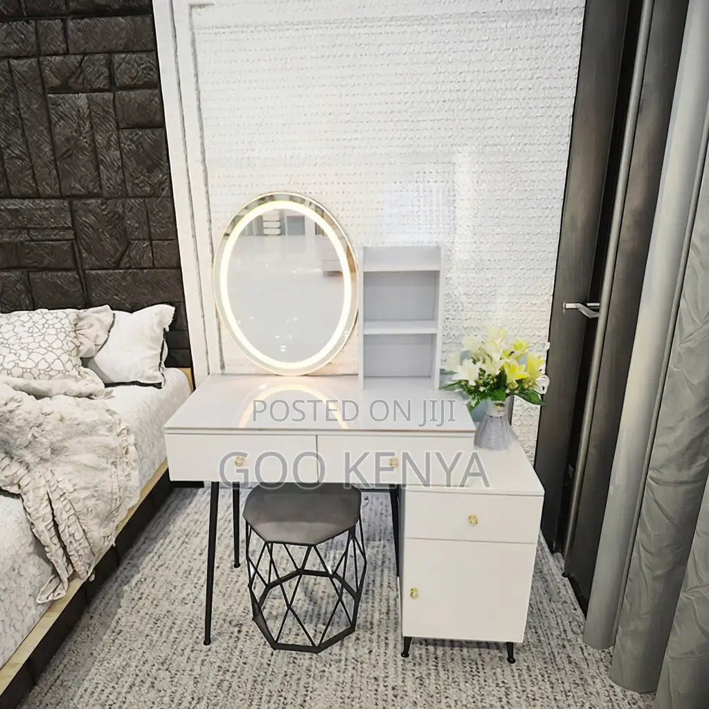 Home Dressing Table Set; Modern Makeup Vanity Desk With Led Mirror