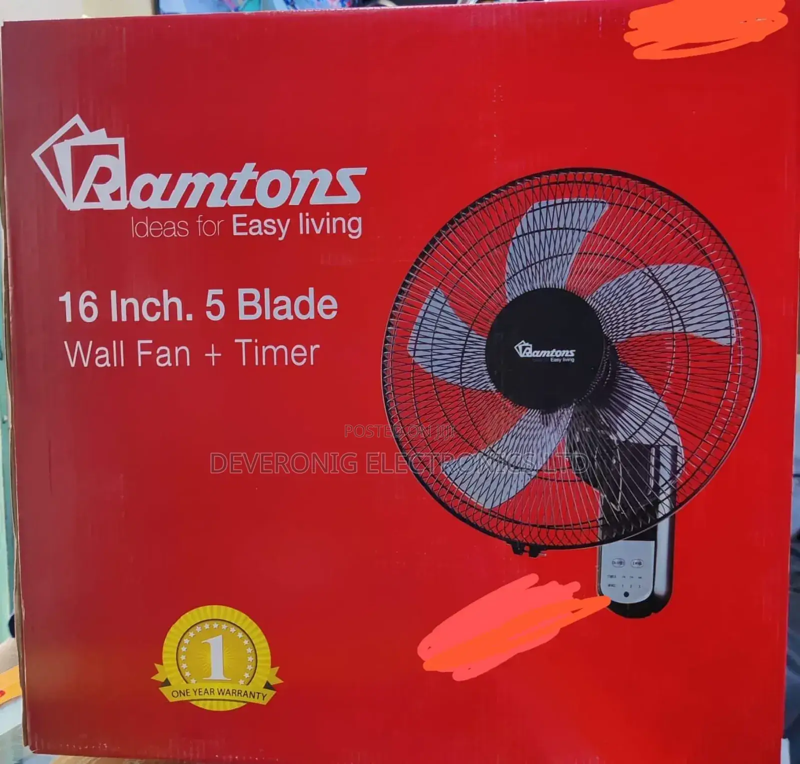 Ramtons 16 Inches Wall Fan 5 Blades Without Remote at 5000
