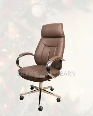 Brown Executive Leather Chair • Posture Support, Strong Chrome Base