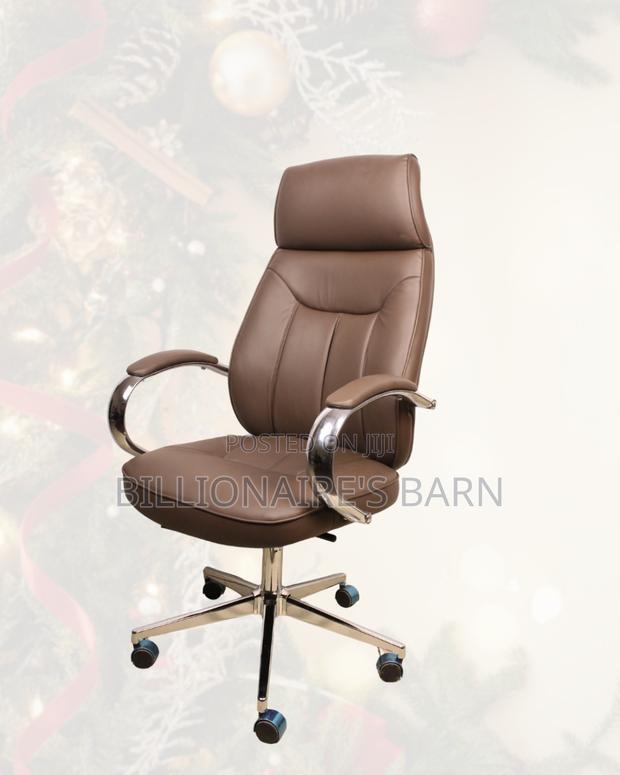 Brown Executive Leather Chair • Posture Support, Strong Chrome Base - thumbnail 2