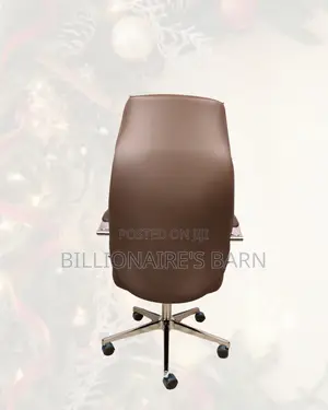 Brown Executive Leather Chair • Posture Support, Strong Chrome Base
