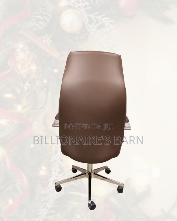 Brown Executive Leather Chair • Posture Support, Strong Chrome Base - thumbnail 3