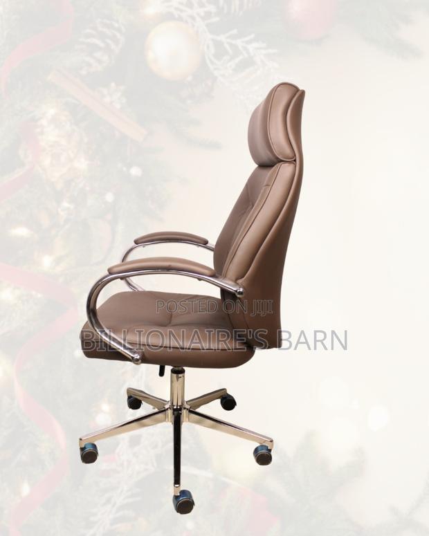 Brown Executive Leather Chair • Posture Support, Strong Chrome Base - thumbnail 4