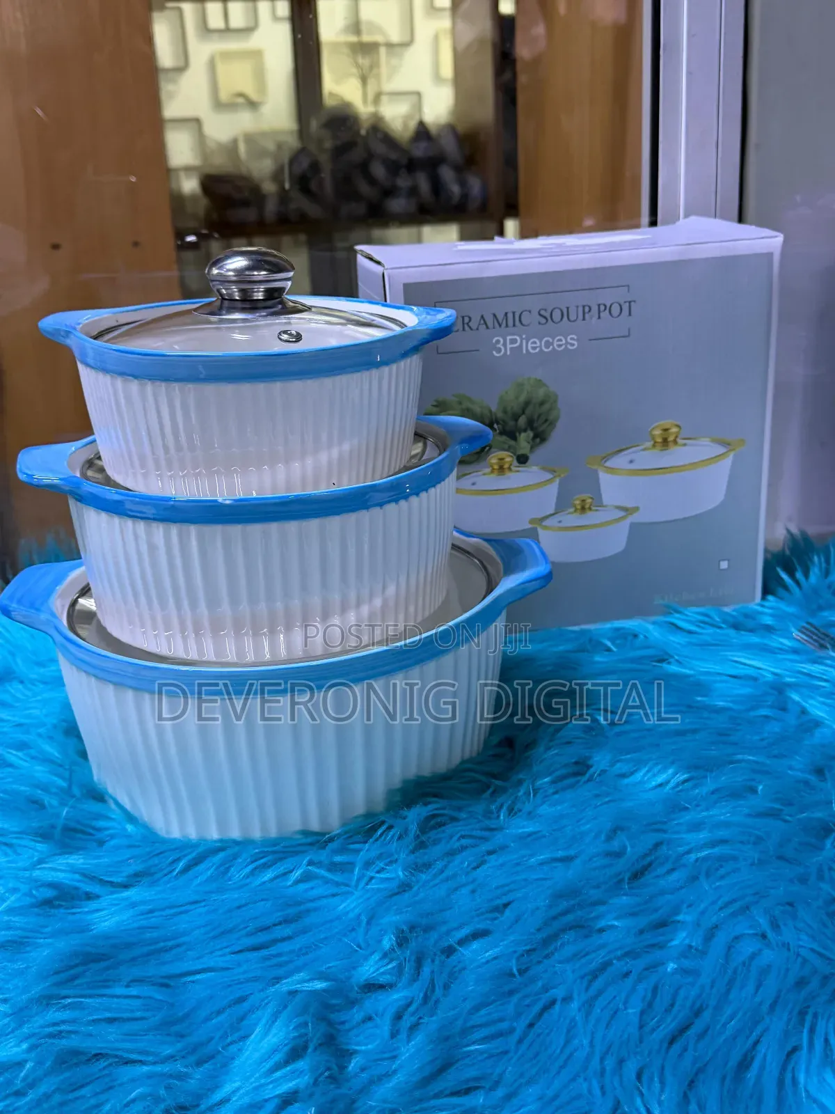 *3pc Set Ceramic Serving Dishes With Glass Cover