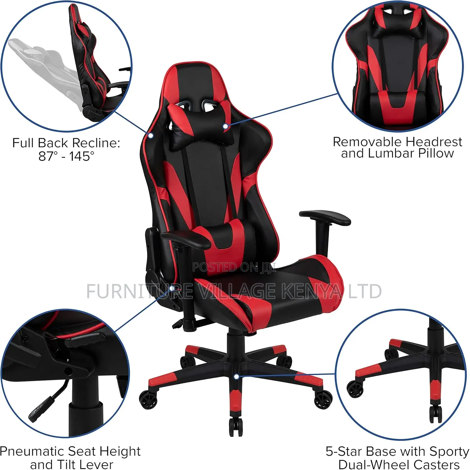 Gaming Chairs: Modern Ergonomic Gaming Seat (Black, Red & Blue)
