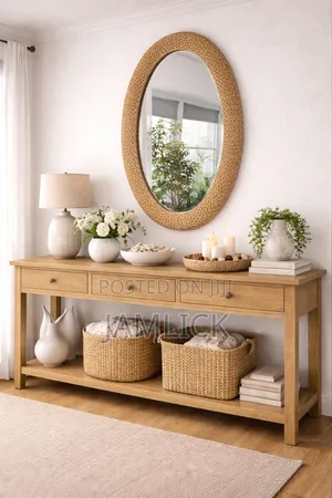 Big Modern Oval Rattan Bamboo Decorative Mirror - Pl