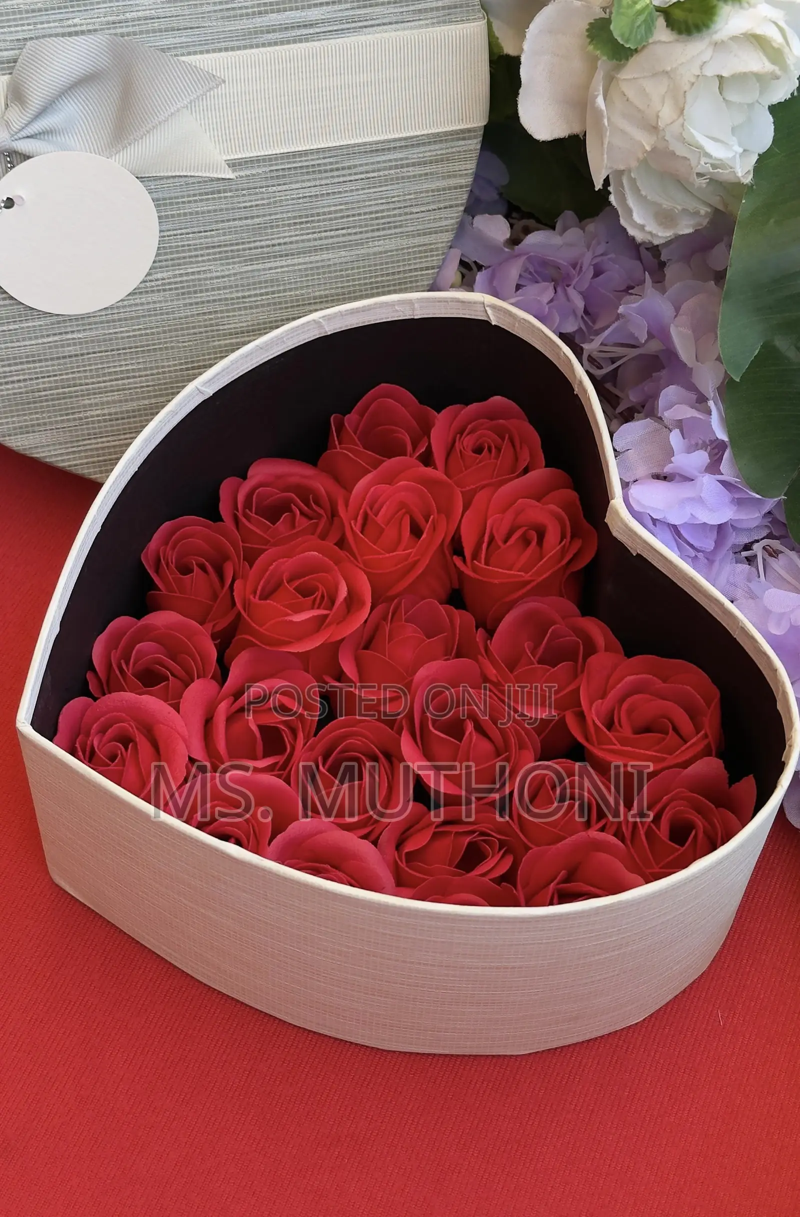  Valentines Heart-Shaped Gift Boxes Containing Pink Soap Roses.