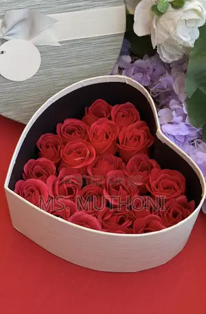  Valentines Heart-Shaped Gift Boxes Containing Pink Soap Roses.