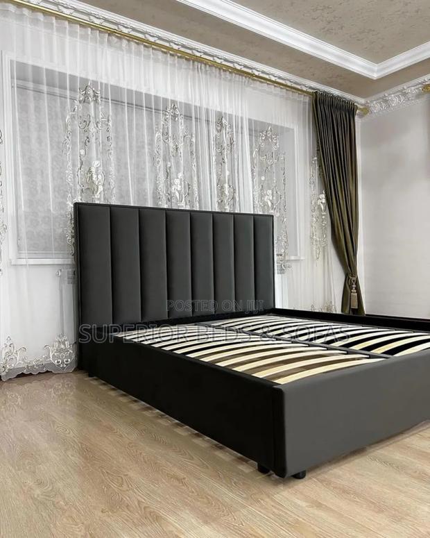 Elegant Black Upholstered Bed Size 5 by 6 - main view