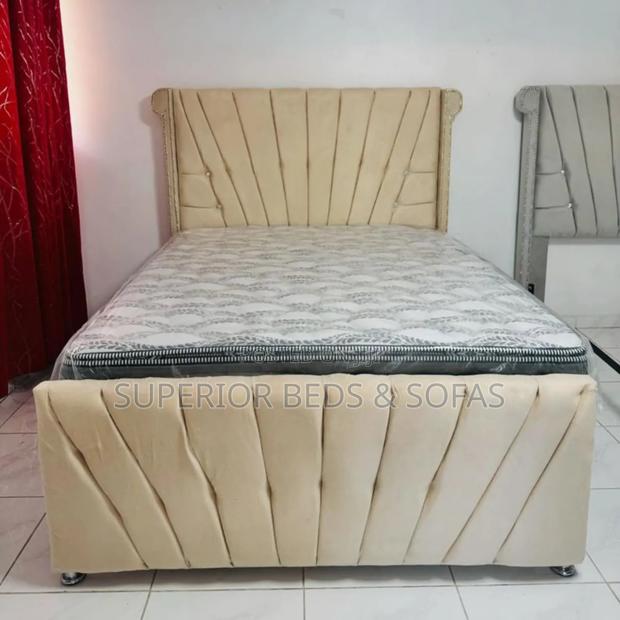 Cream Tufted Upholstered Bed Size 5 by 6 - main view