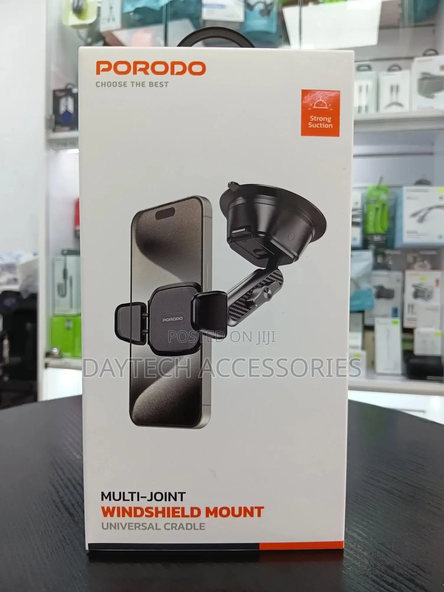 This Is a Porodo Multi-Joint Windshield Mount Universal Cradle.