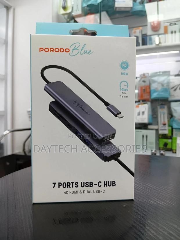 Porodo Blue 7 Ports Usb-C Hub Hdmi Dual Usb-C