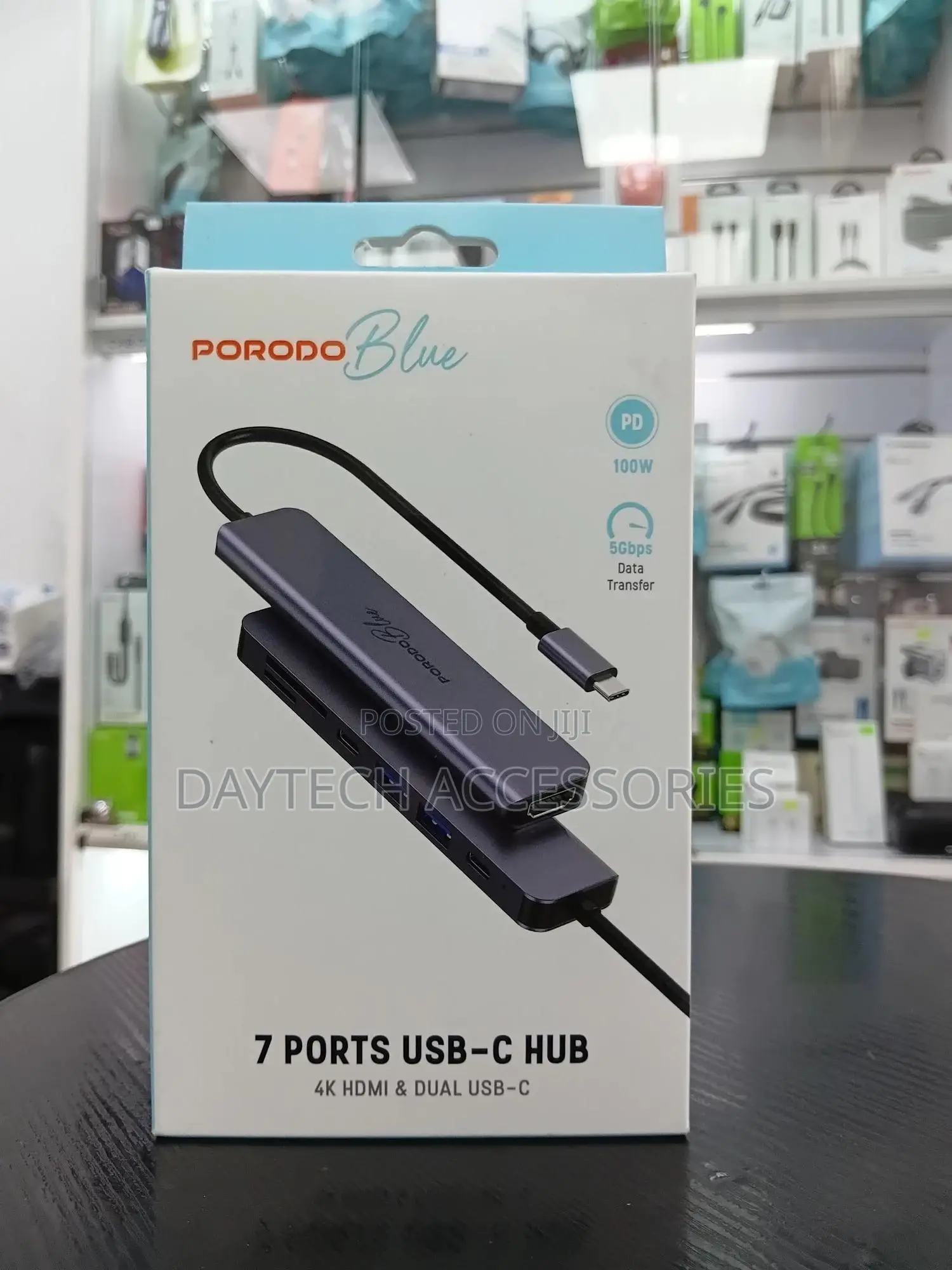 Porodo Blue 7 Ports Usb-C Hub Hdmi Dual Usb-C
