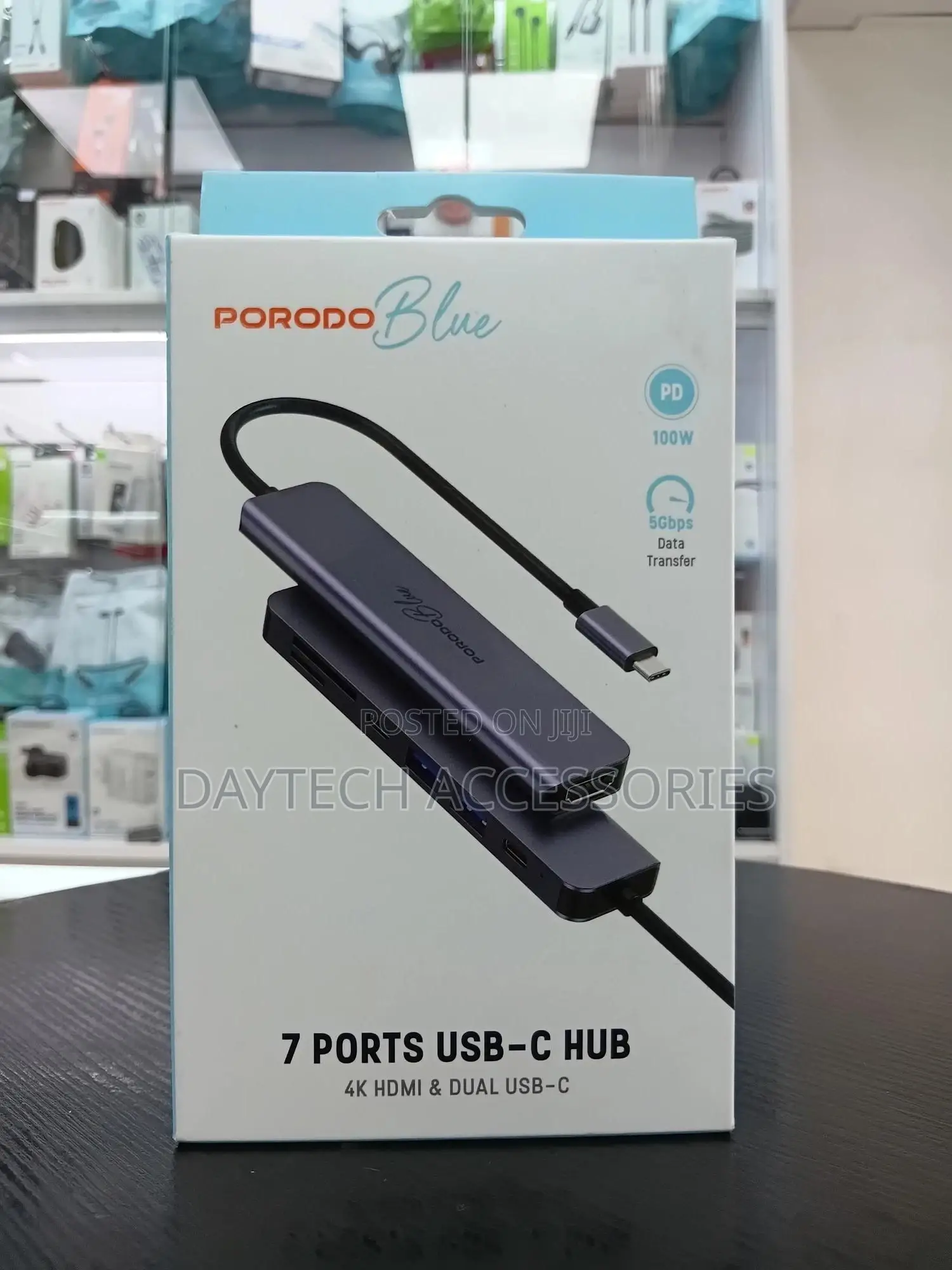 Porodo Blue 7 in 1 Hub - Hdmi / 2xusb-a / 2xusb-C / Sd Microsd / Grey
