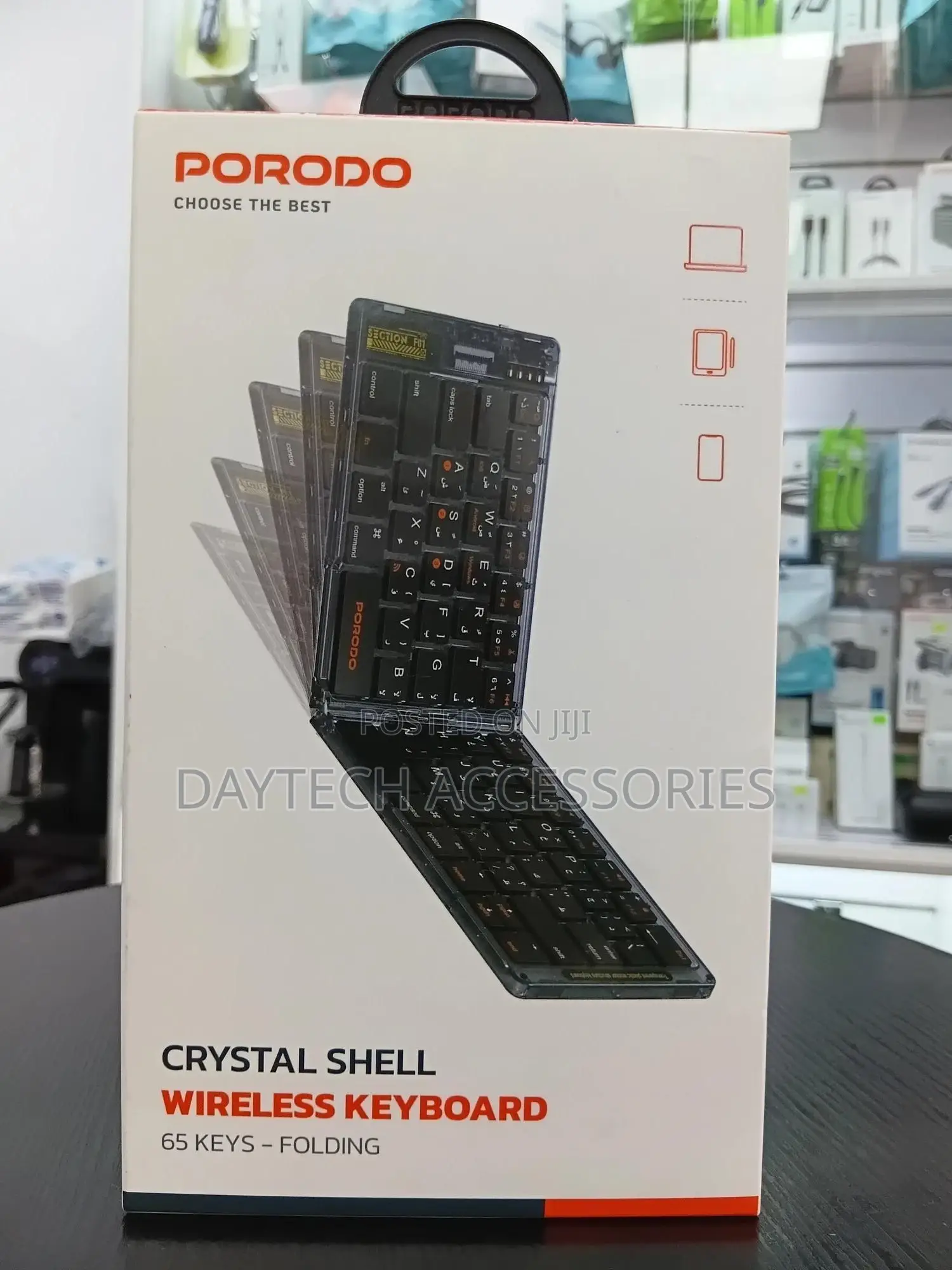 This Is a Porodo Crystal Shell Wireless Keyboard.