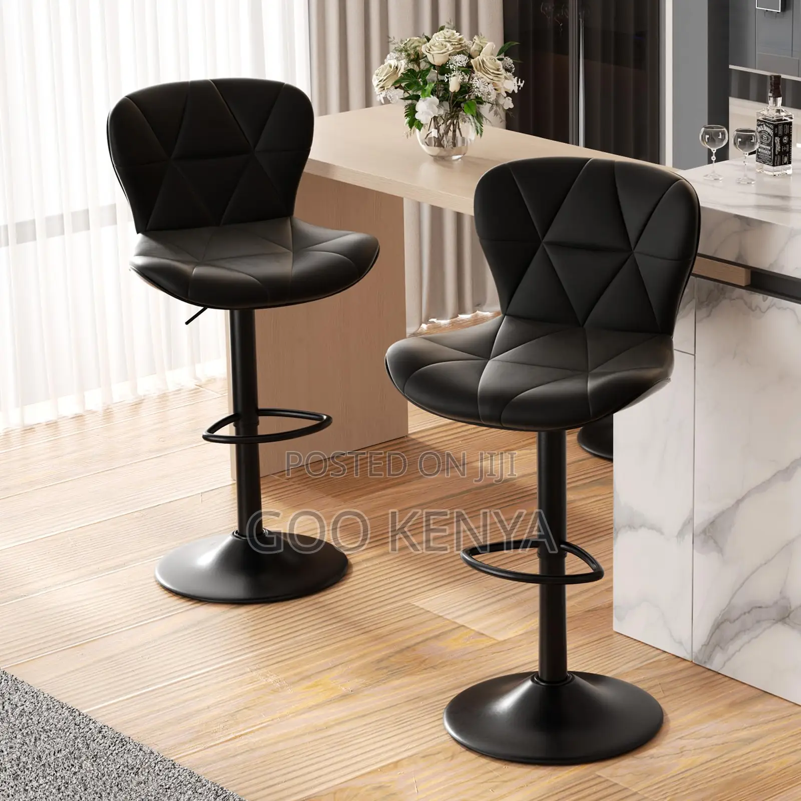 Home Bar Stool; Adjustable Leather Bar Stool Cushioned Seat and Back