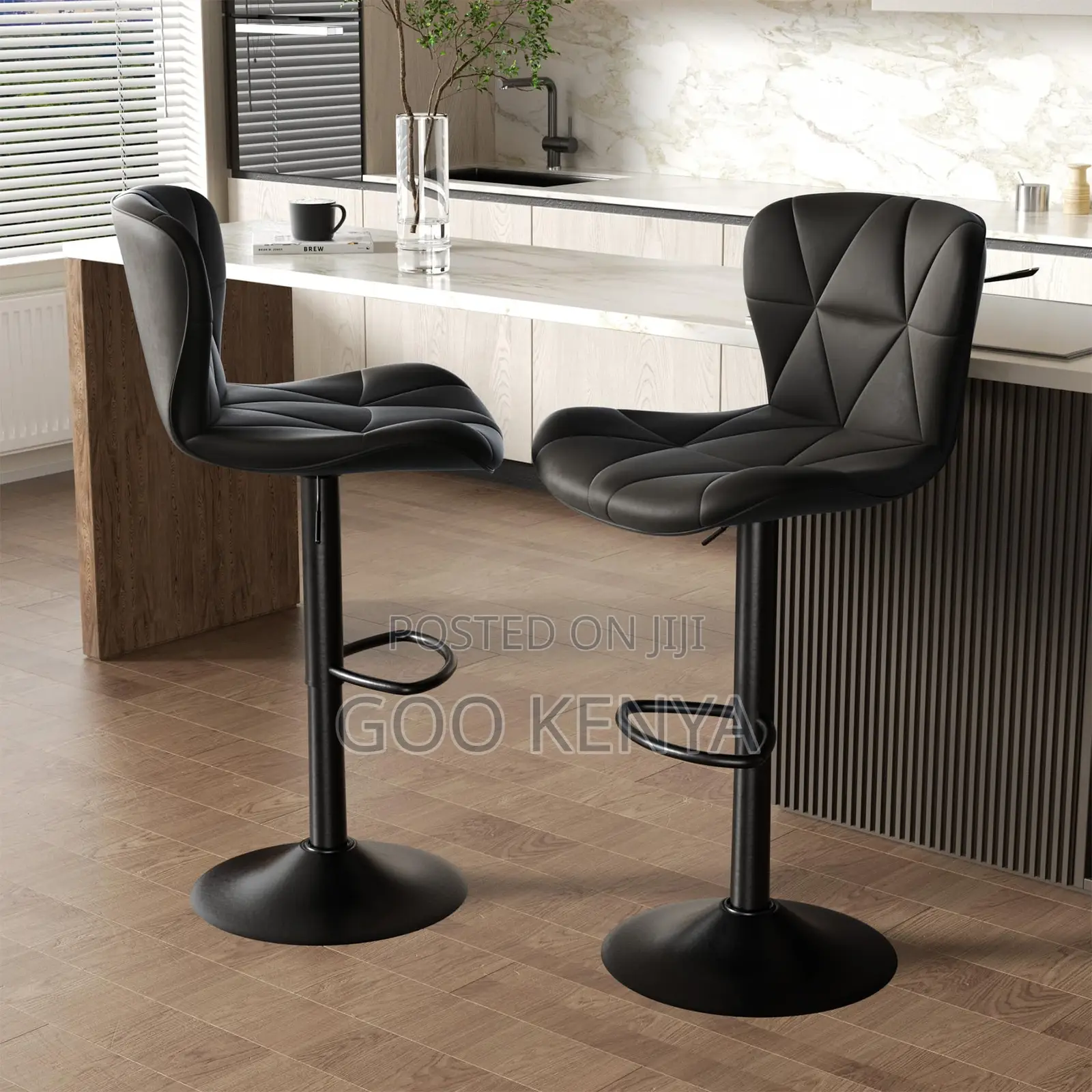 Home Bar Stool; Adjustable Leather Bar Stool Cushioned Seat and Back
