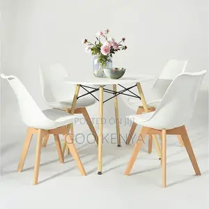 Home Dining Set; Elegant 4-Seater Dining Table Set With Round Wood Top