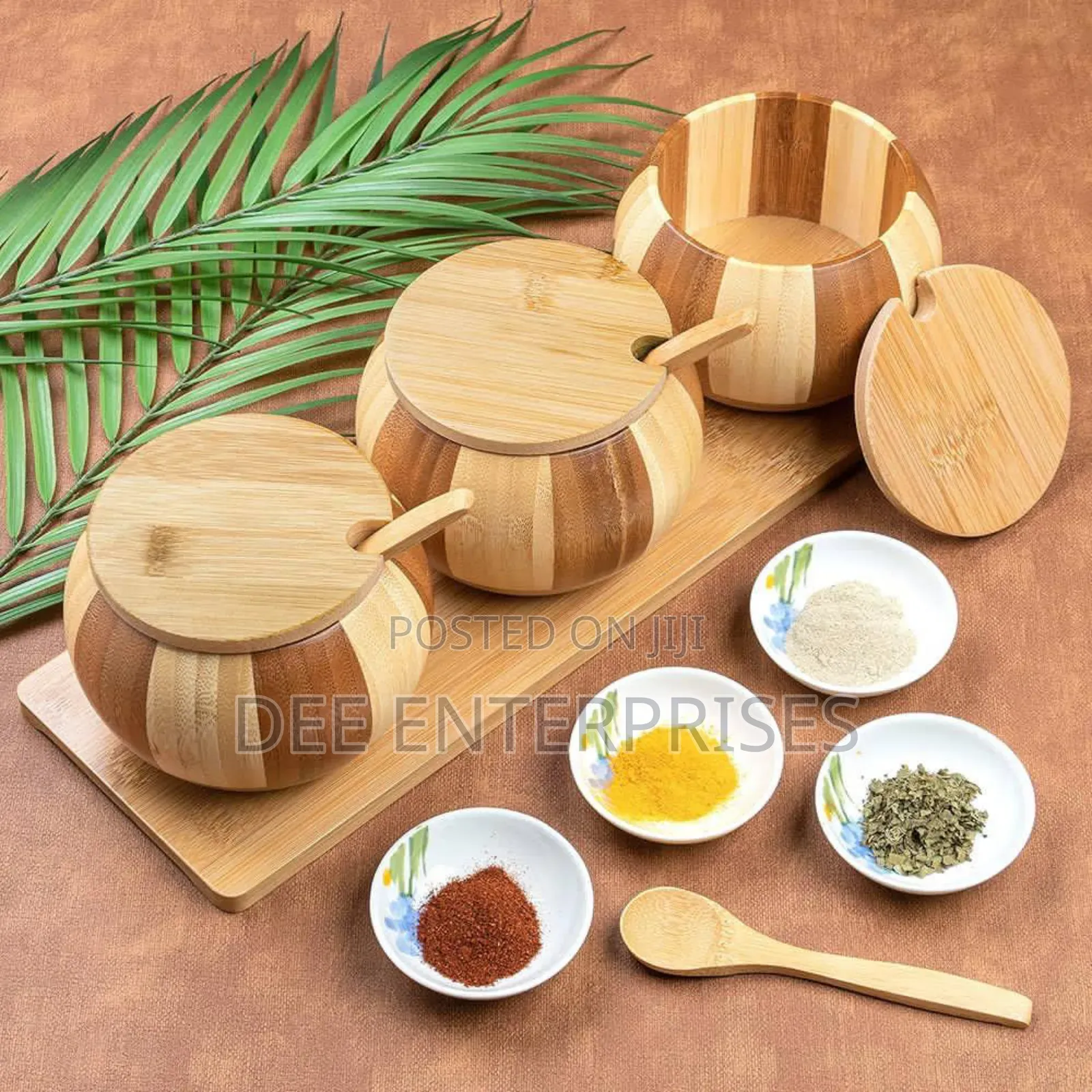 Bamboo Stand Condiment Jars