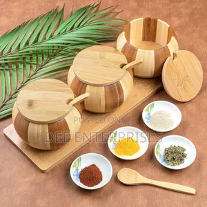 Bamboo Stand Condiment Jars