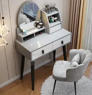 Home Dressing Table Set; Vanity Set With Mirror, Drawers And Stool