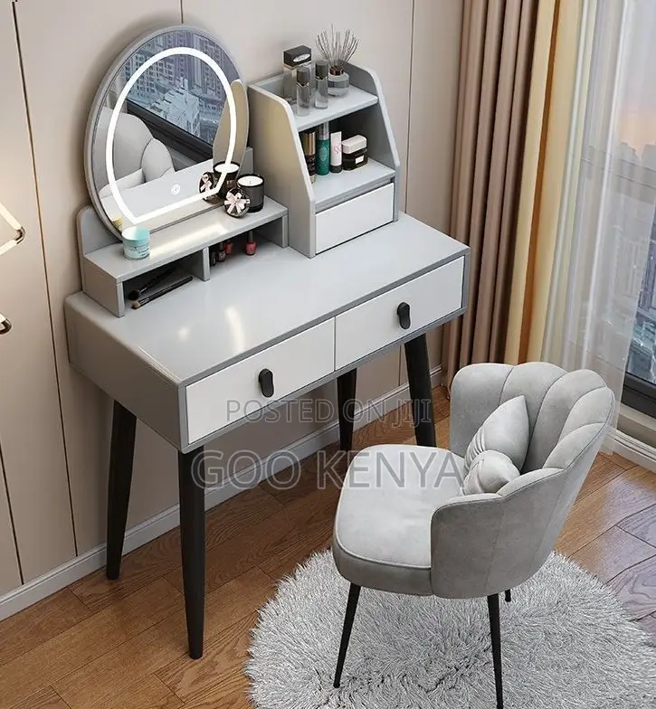 Home Dressing Table Set; Vanity Set With Mirror, Drawers And Stool