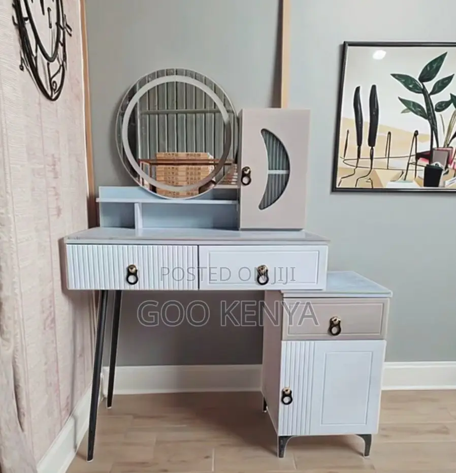 Home Dressing Table Set; Vanity Set With Mirror, Drawers And Stool