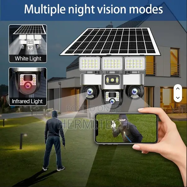 Solar Flood Light CCTV Camera Security 3 Lens PTZ 4g Sim