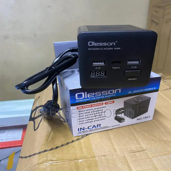Olesson Portable Car Inverter 150w – Fast Safe Charging