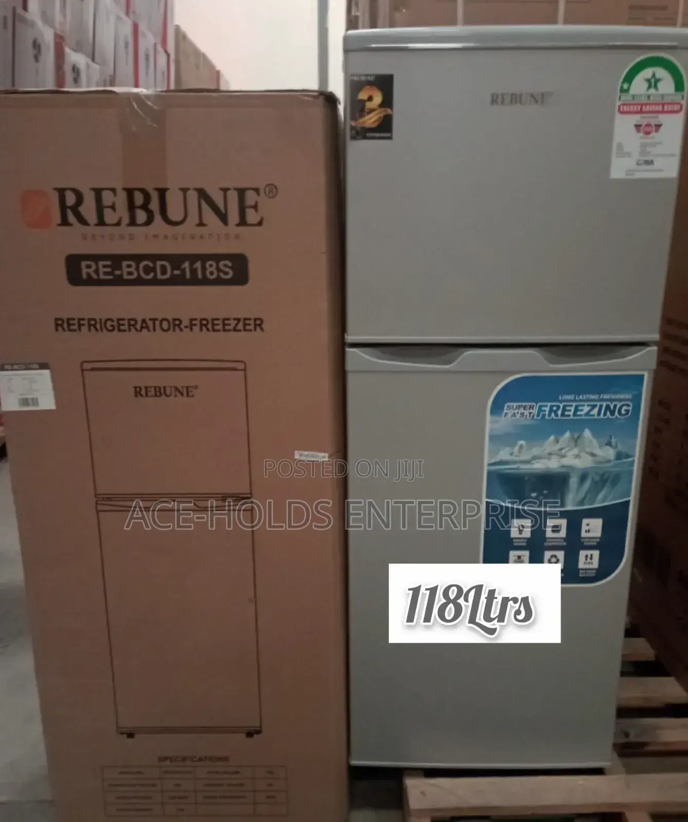 Rebune 118 Litres Double Door Fridge - Top Freezer (Silver-Grey)